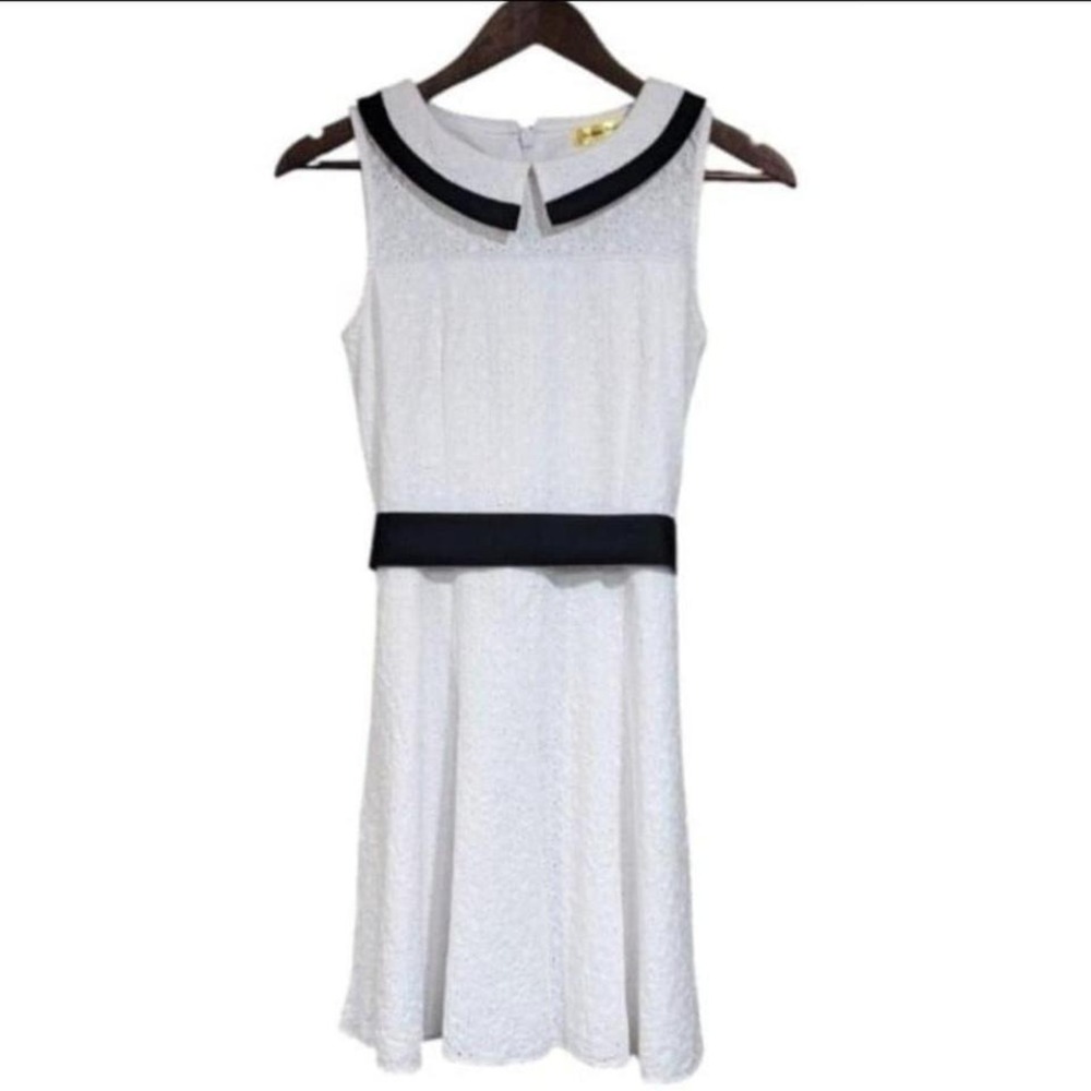 Modcloth Nautical Lace Mini Sundress Sz Small White Navy‎ Sailor Collared Preppy